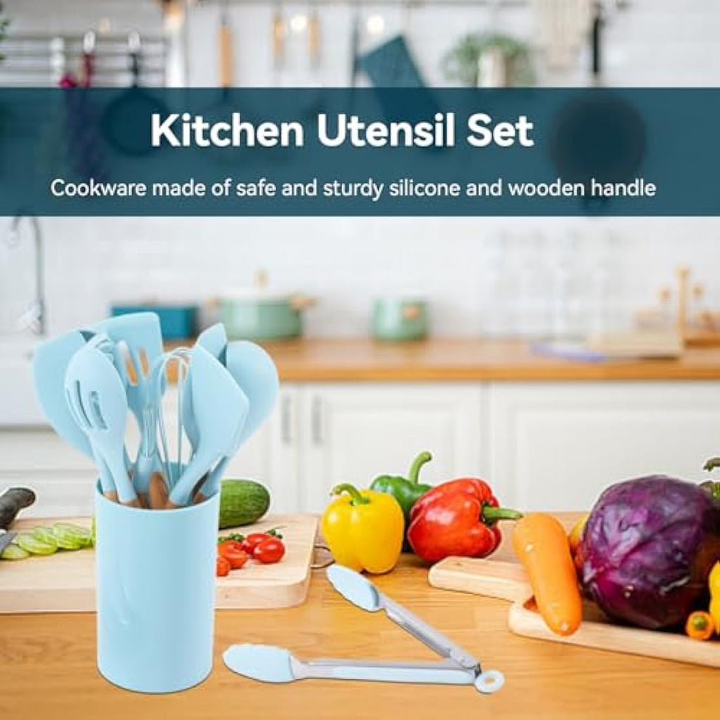 Jolof Store 12-Piece Silicone Kitchen Utensil Set with Beech Wood Handles