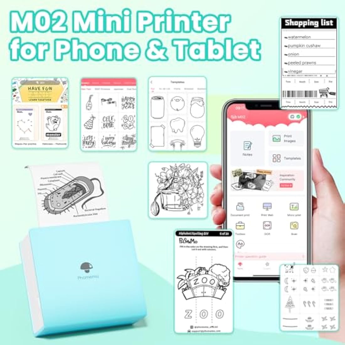 Phomemo M02 Mini Pocket Thermal Printer with 3 Label Rolls – Green