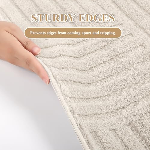 Enyhom Cream Fluffy Area Rug | 160x230cm Washable Geometric Modern Carpet