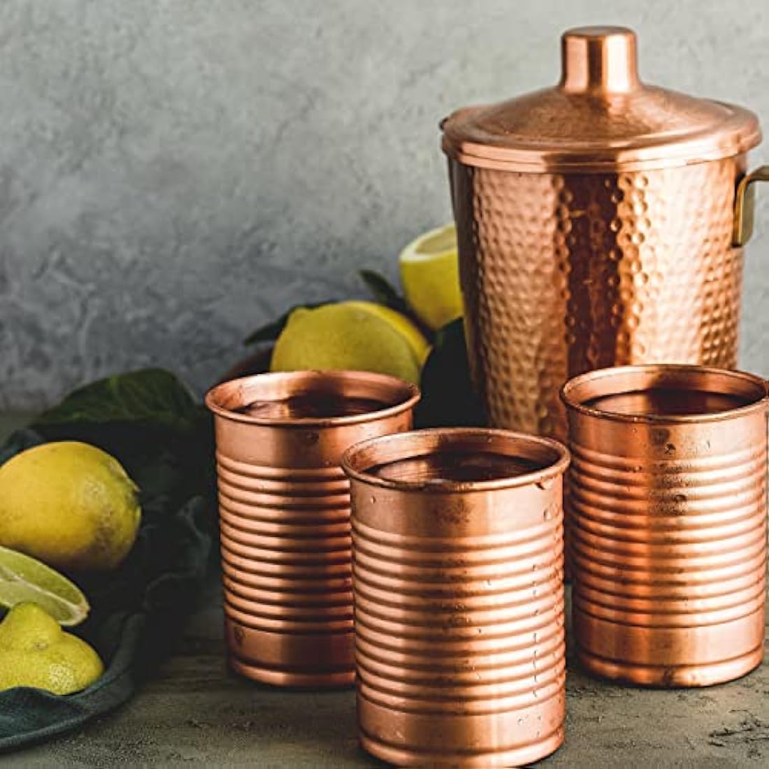 Kosdeg Pure Copper Pitcher with Lid – 44 Oz Hammered Handcrafted Jug
