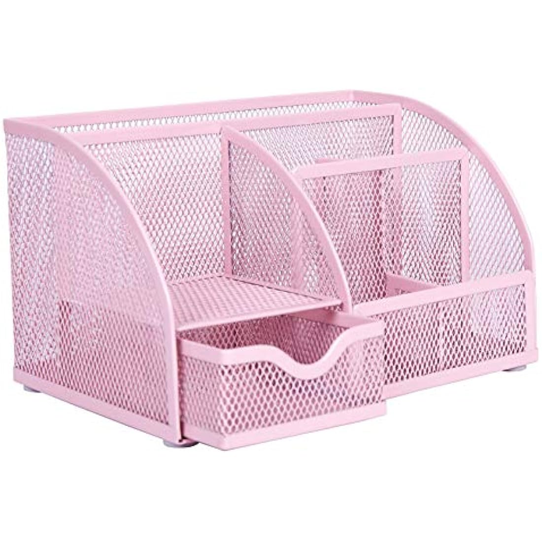 Exerz Mesh Desk Organiser | 7-Compartment Metal Office Caddy – Light Pink