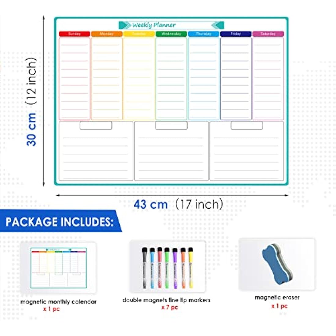 Magnetic Weekly Planner Whiteboard for Fridge – A3 Dry Erase