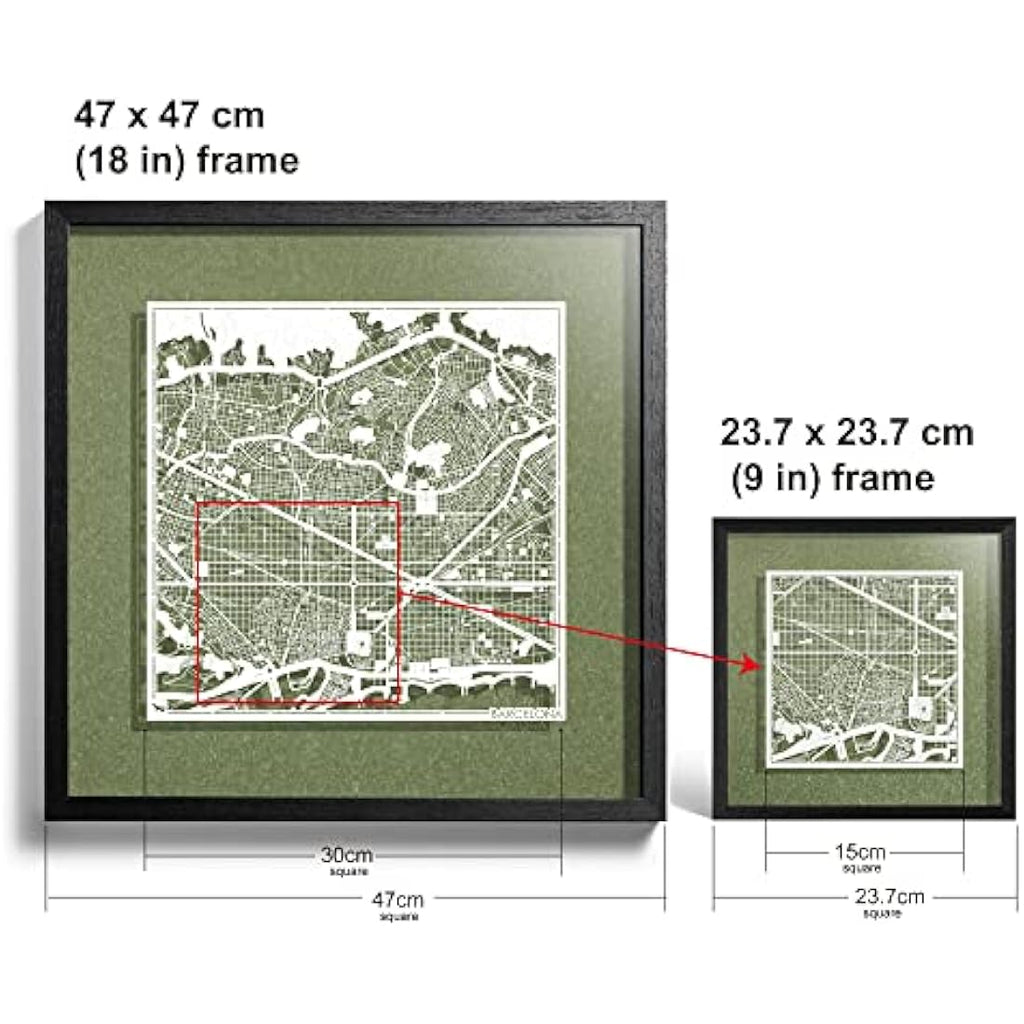 Barcelona Paper Map Art Frame by O3 Design Studio - 9x9 White Map
