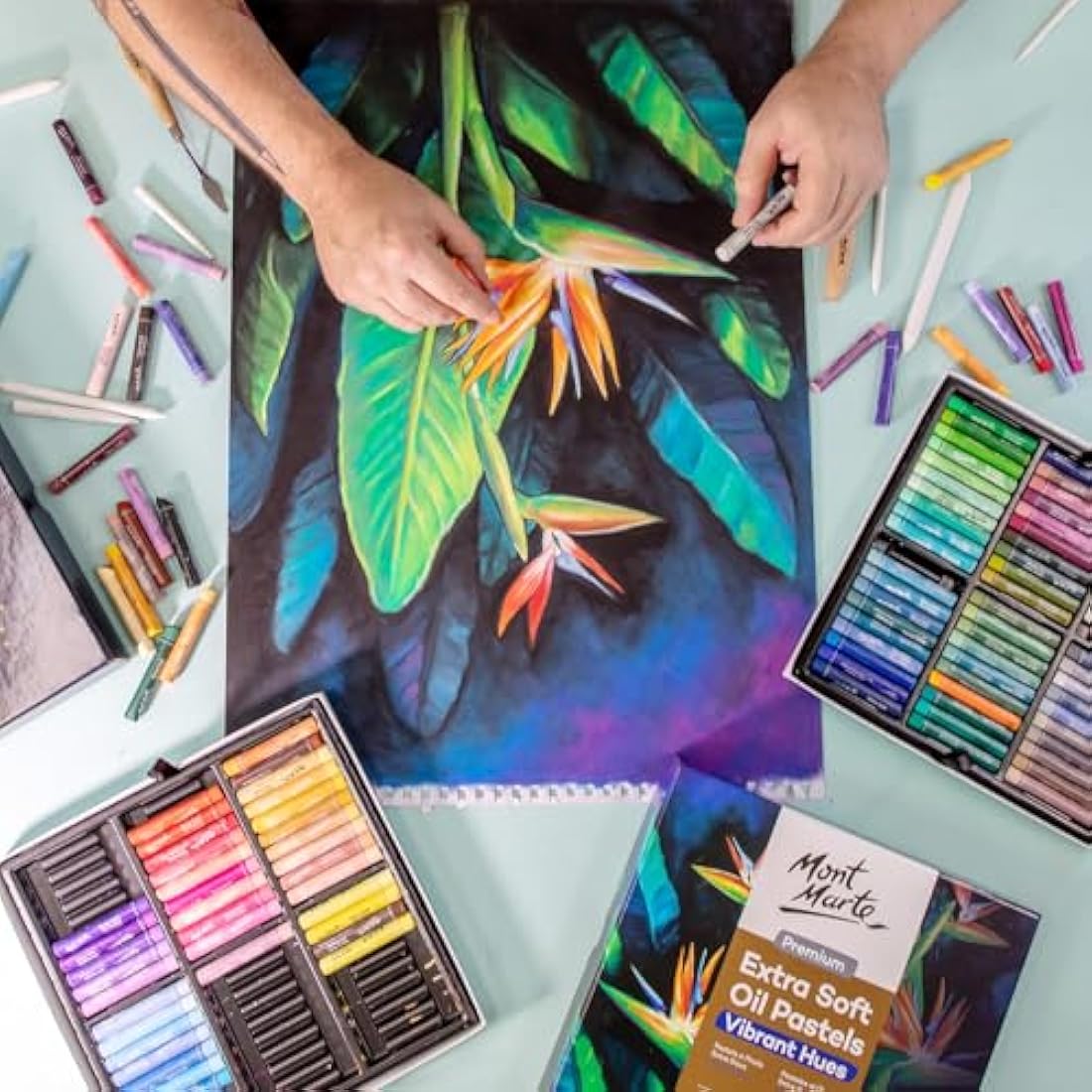 Mont Marte Extra Soft Oil Pastels - 52 Vibrant Colors for Blending & Art