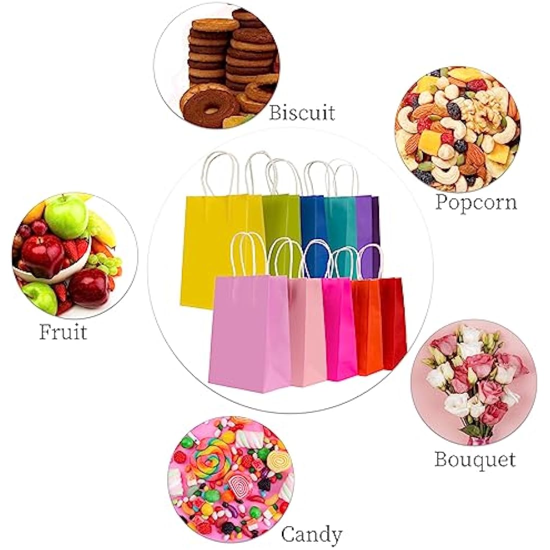 30 Pcs Kraft Paper Party Bags with Handles - 10 Colors