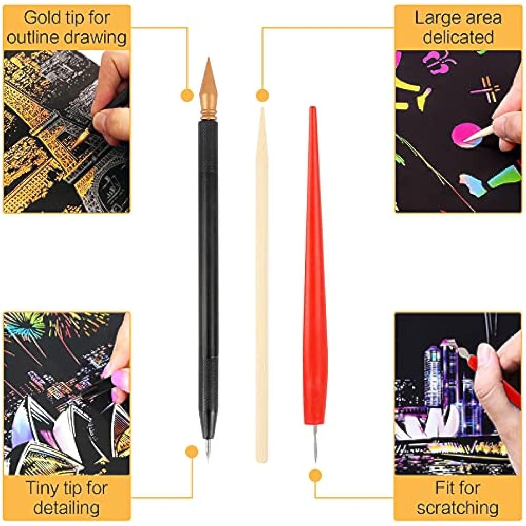Jolof Store 19-Piece Scratch Art Tool Kit with Stylus and Storage Bag
