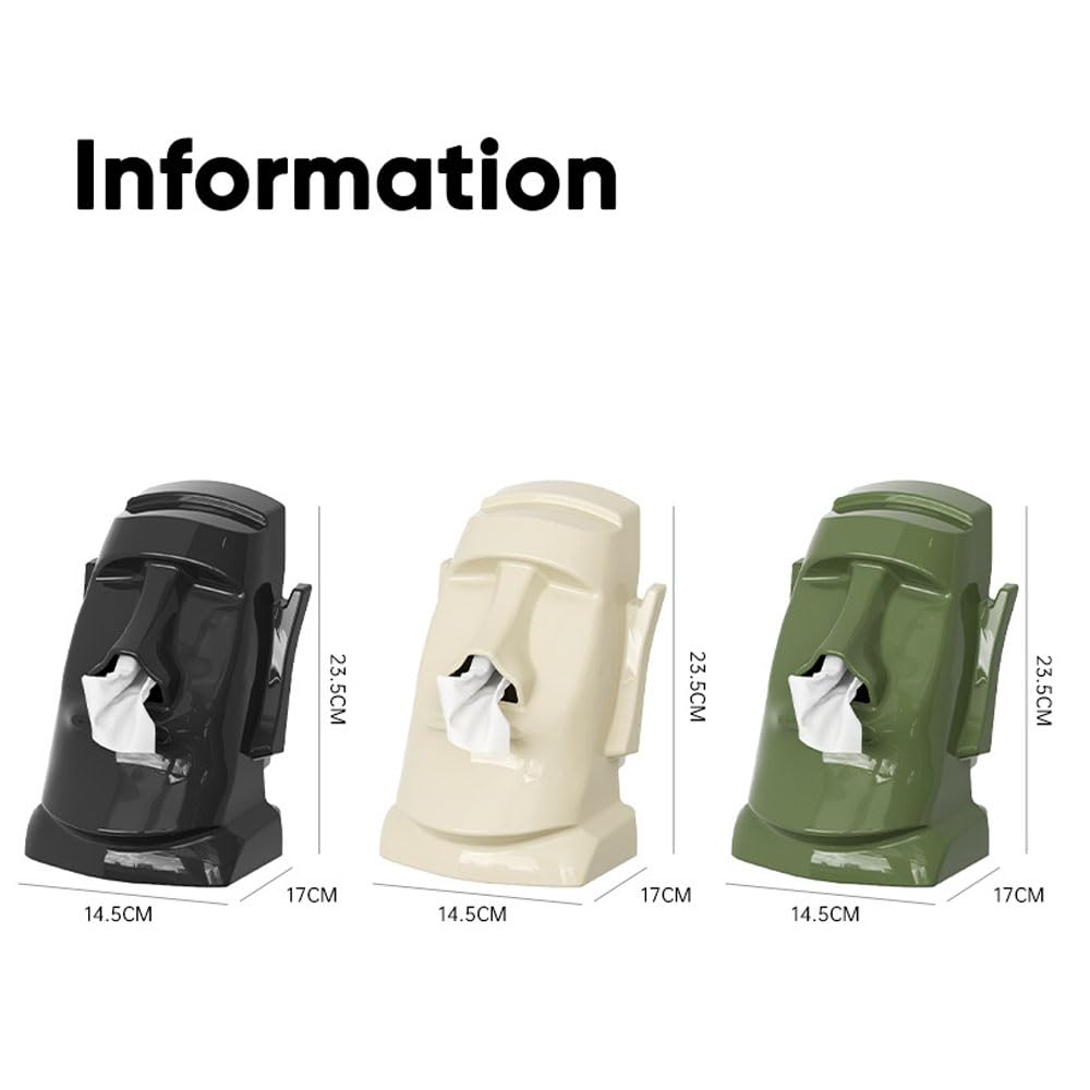 Hosoncovy Moai Tissue Box Holder Stone Face Easter Island Napkin Tissue Holder Box for Home Living Room Bathroom Kitchen Office Bar White