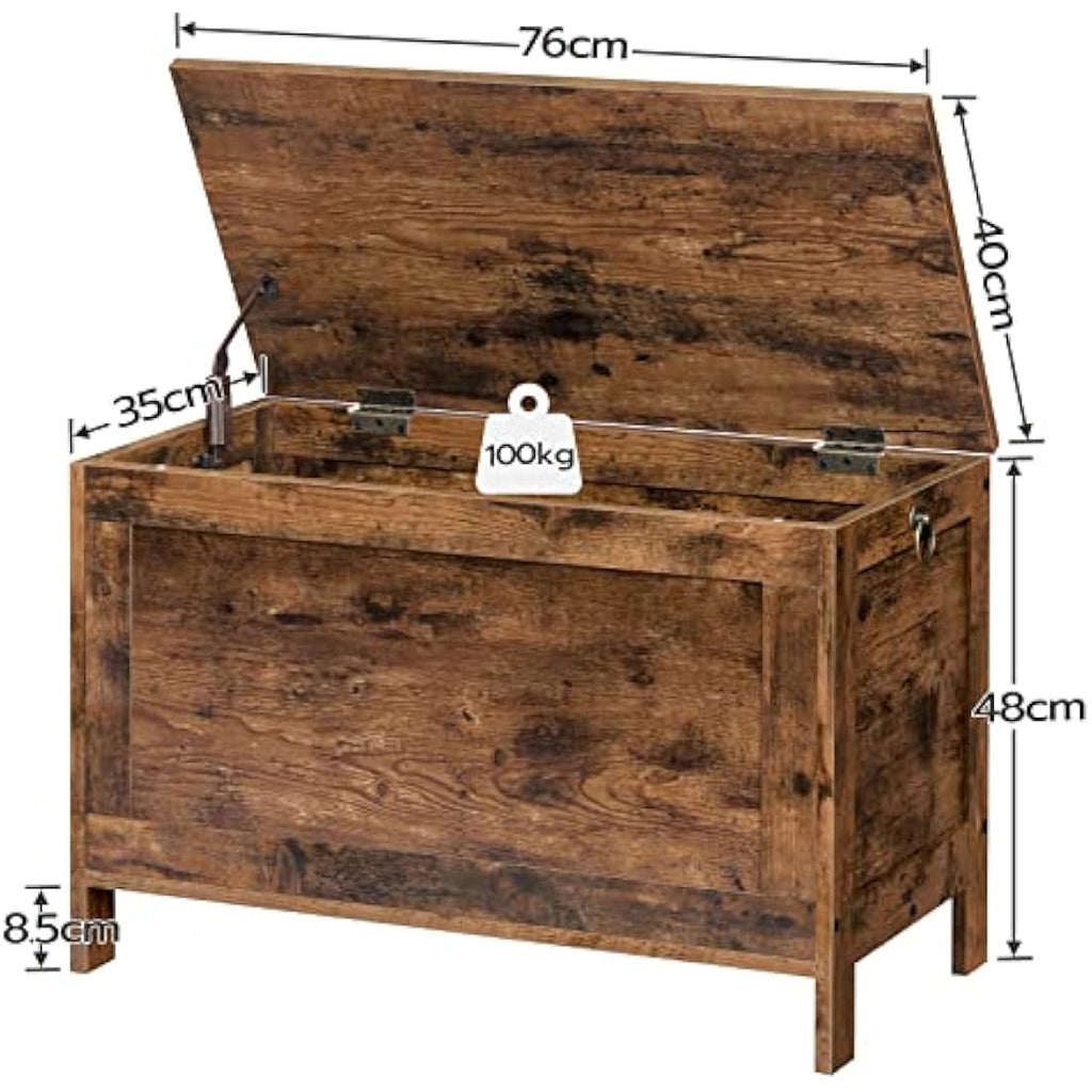 HOOBRO Rustic Brown Wooden Storage Chest – Large Toy Box & Shoe Bench