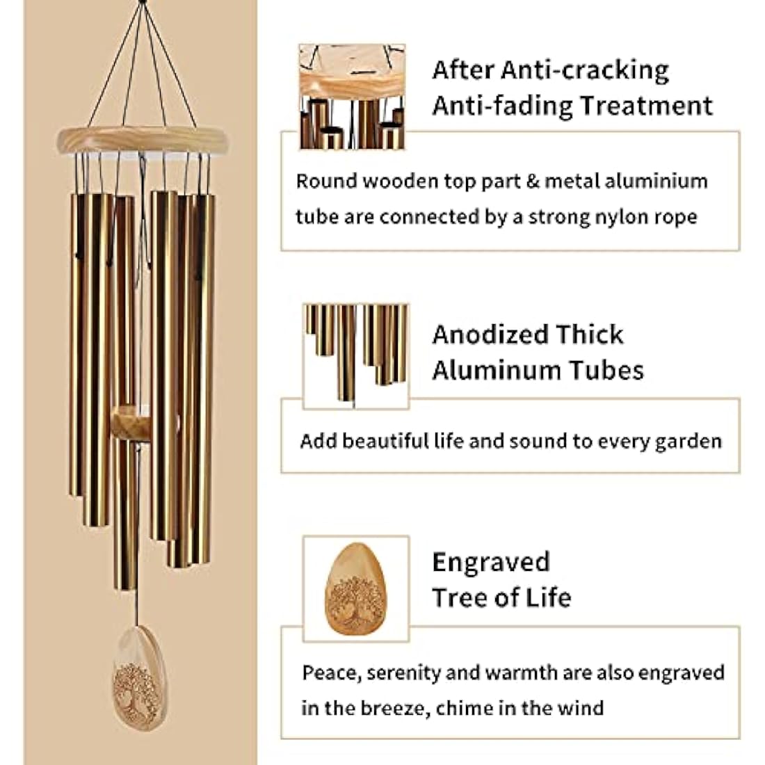 Astarin Memorial Wind Chimes - 30 Inch Deep Tone Sympathy Gift - Bronze