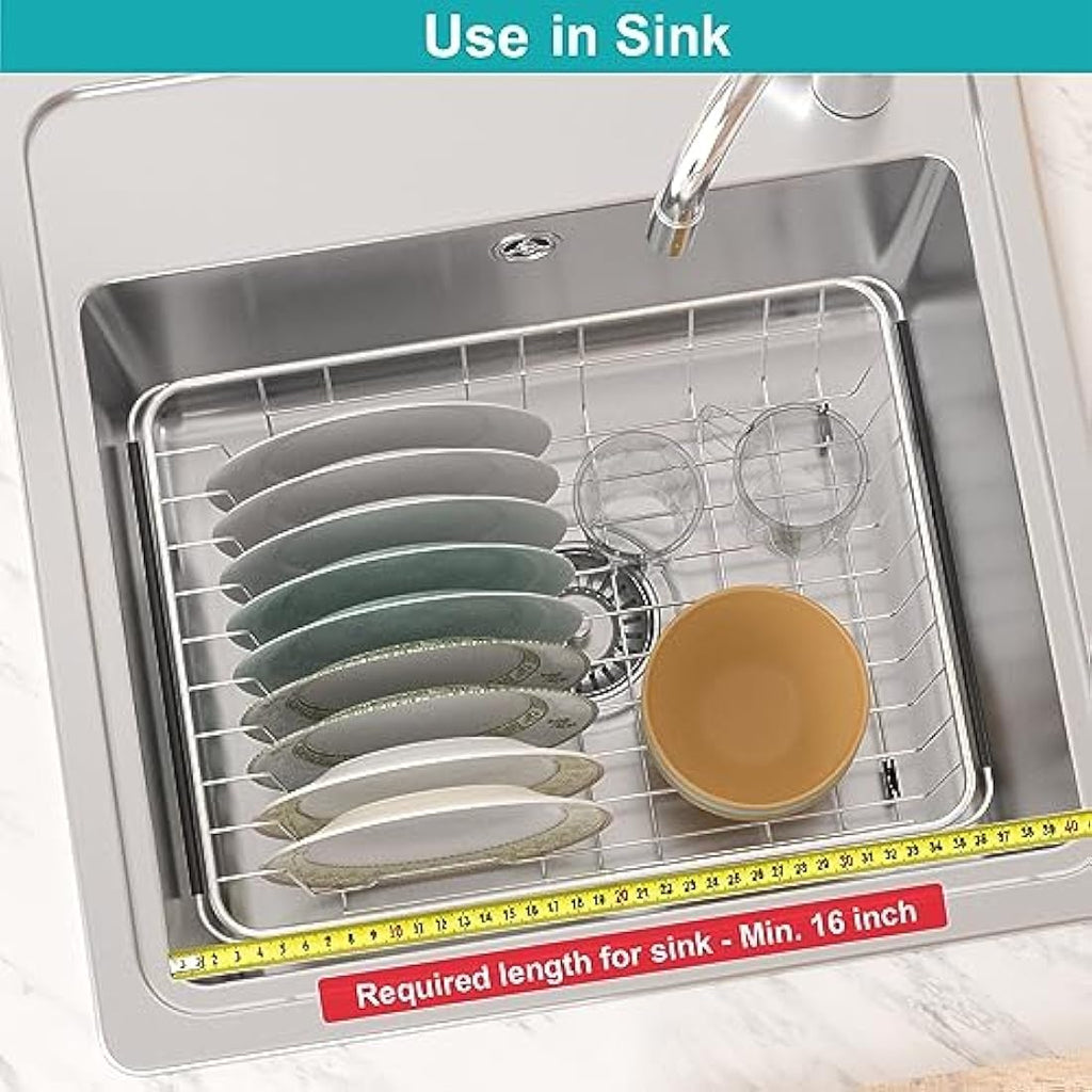iPEGTOP Expandable Dish Drying Rack | 304 Stainless Steel Over Sink