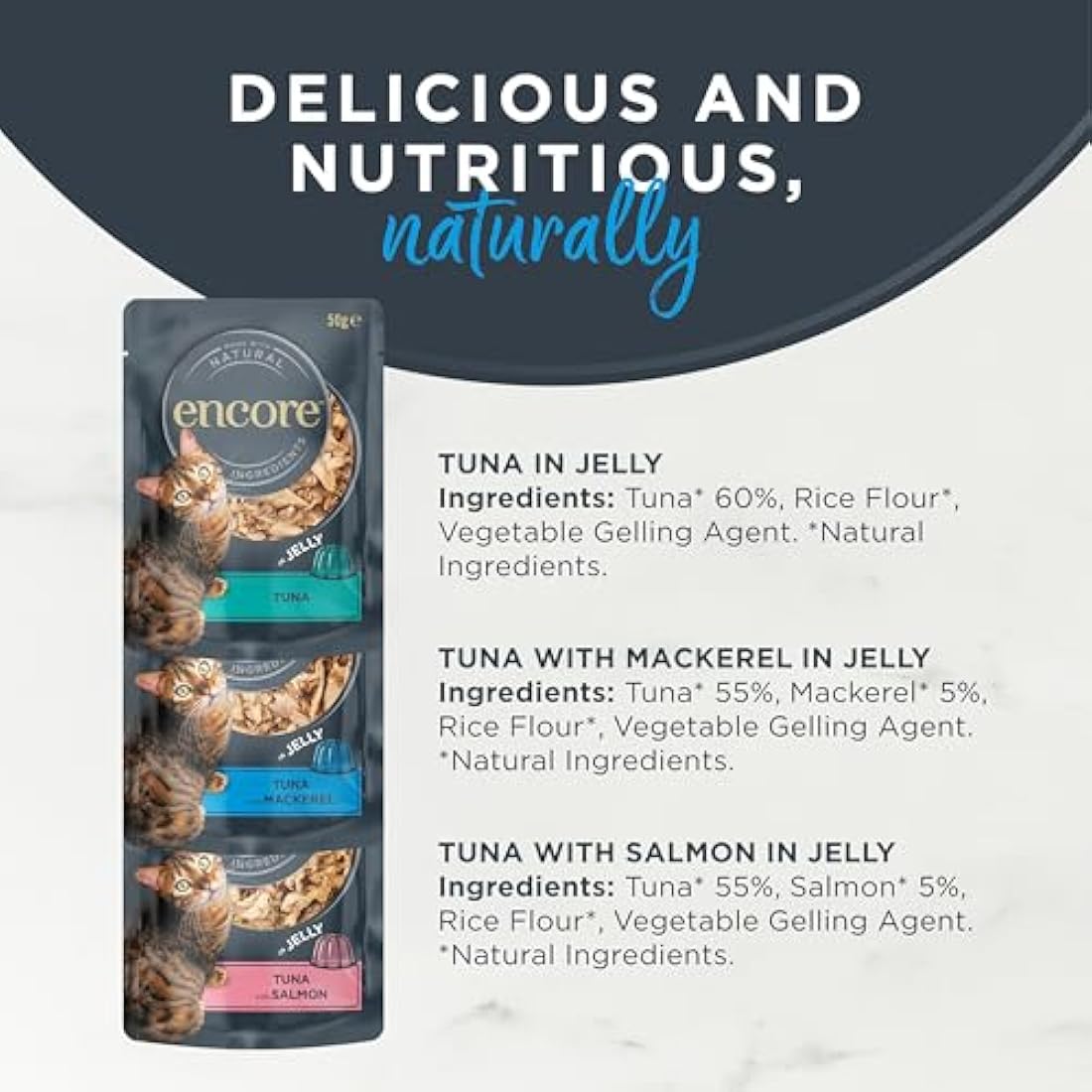 Encore Natural Wet Cat Food – Tuna & Fish Selection in Jelly, 20 x 70g