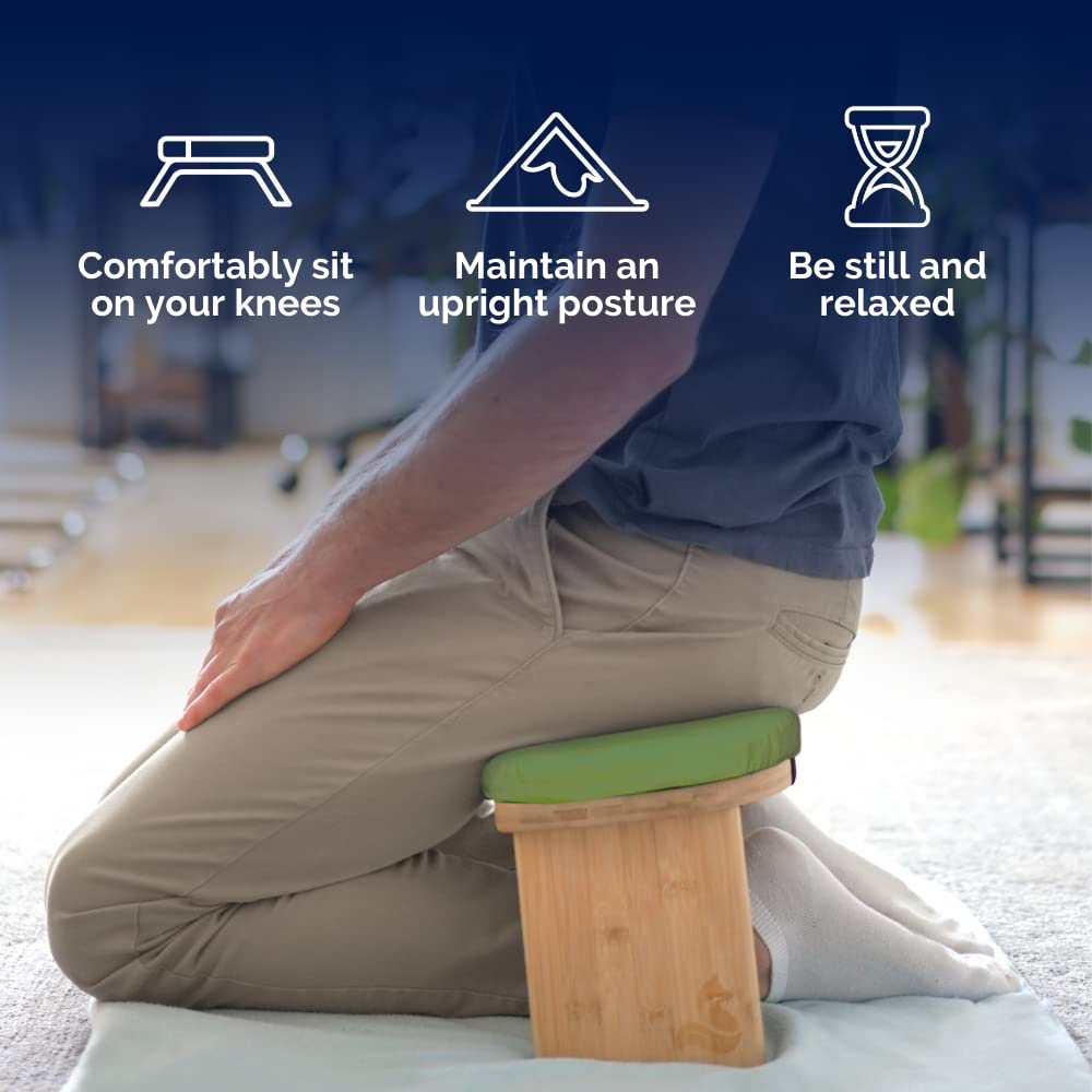 metaFox Foldable Bamboo Meditation Bench with Cushion and Bag
