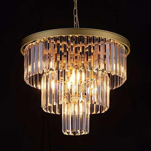 Wellmet 20" Gold Crystal Chandelier | 3-Tier Modern Round Ceiling Light