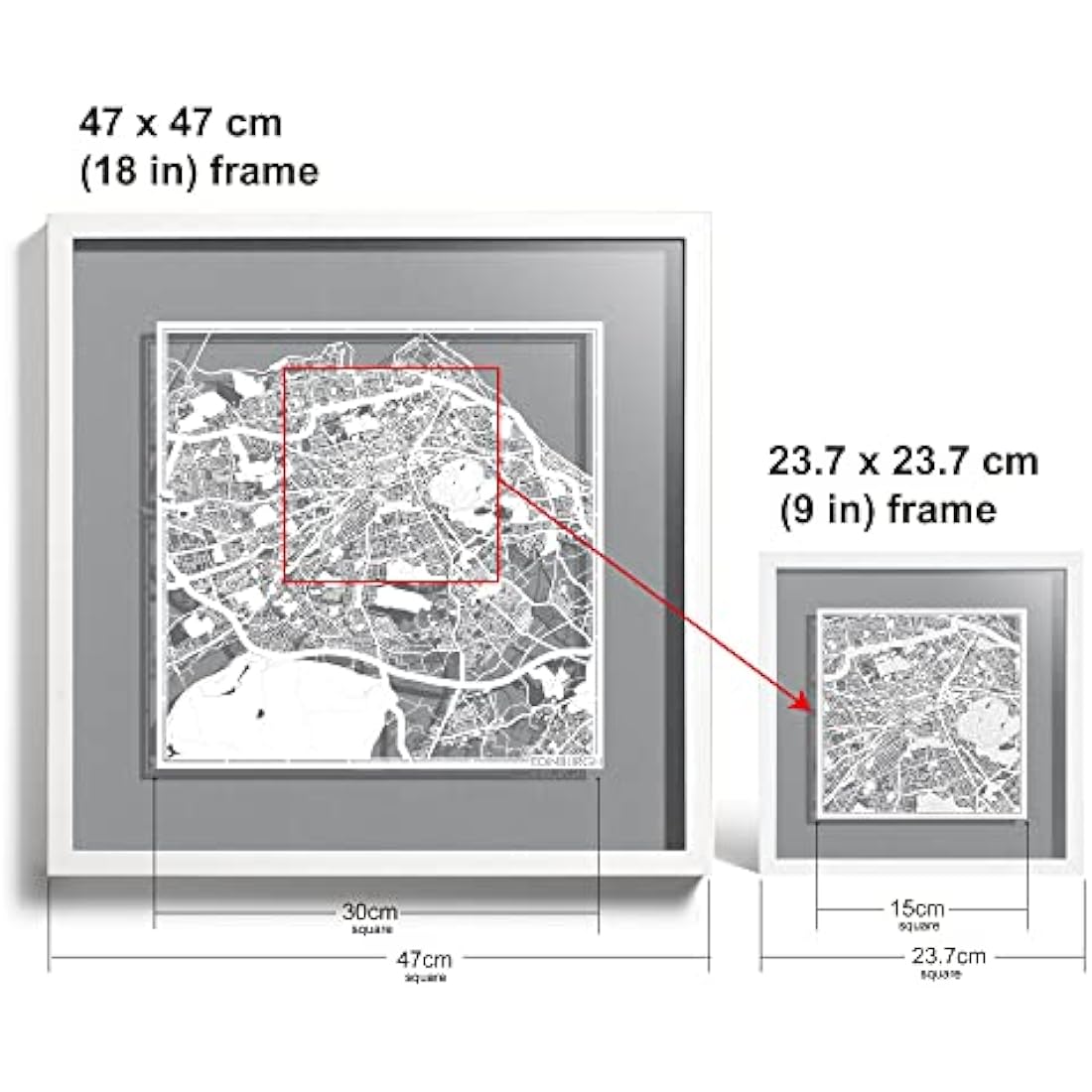 Edinburgh Marco de Papel para Mapas –  Arte de Pared 9x9"