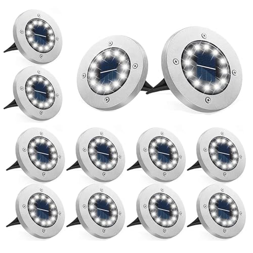 Bzavor 12-Pack Solar Ground Lights – IP65 Waterproof 12 LED Cool White