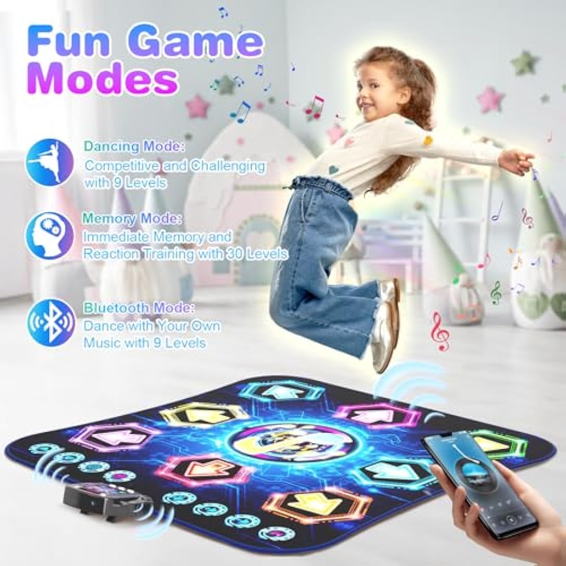 Surelect 8-Button Light Up Dance Mat with Bluetooth for Kids 3-12