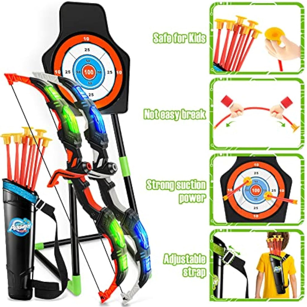Own1one Kids Archery Set with LED Lights – Bow and Arrow Toy with Target