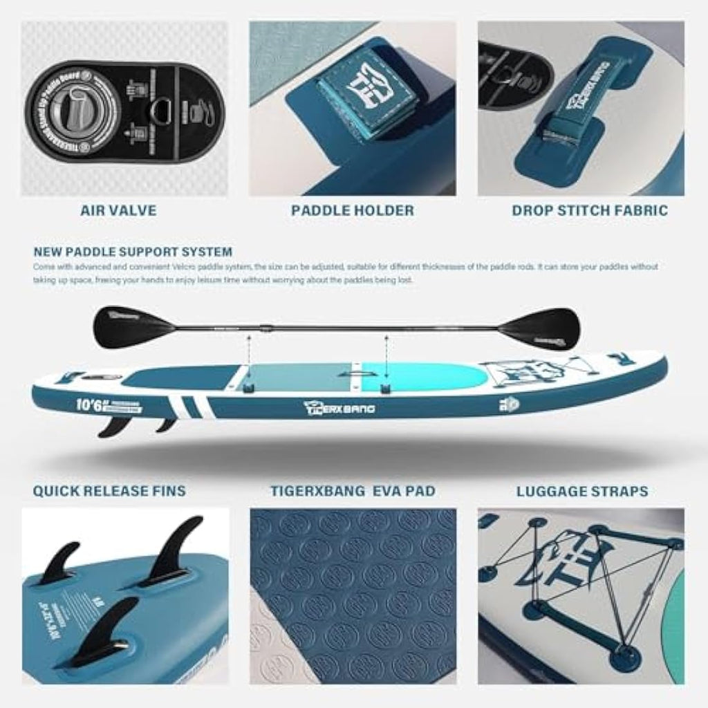 TIGERXBANG Inflatable Stand Up Paddle Board – 10'6" Military Grade SUP