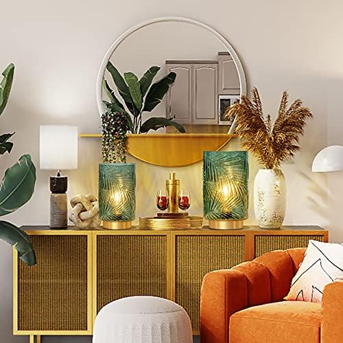 MJ PREMIER Cordless Battery Operated Table Lamp with Timer – Green Glass