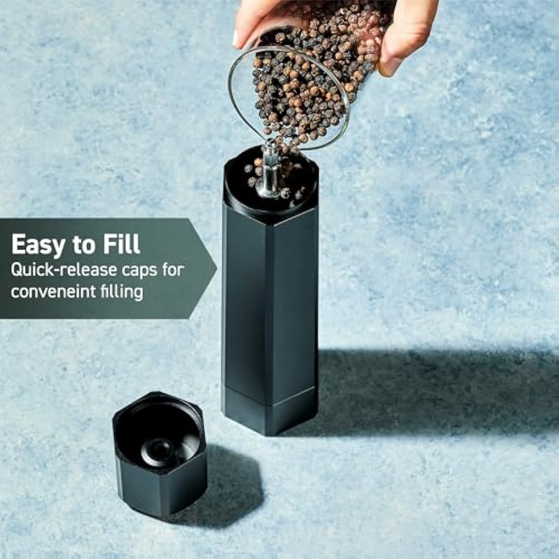 HexClad HexMill Pepper Grinder – Aluminum Matte Black Burr Mill