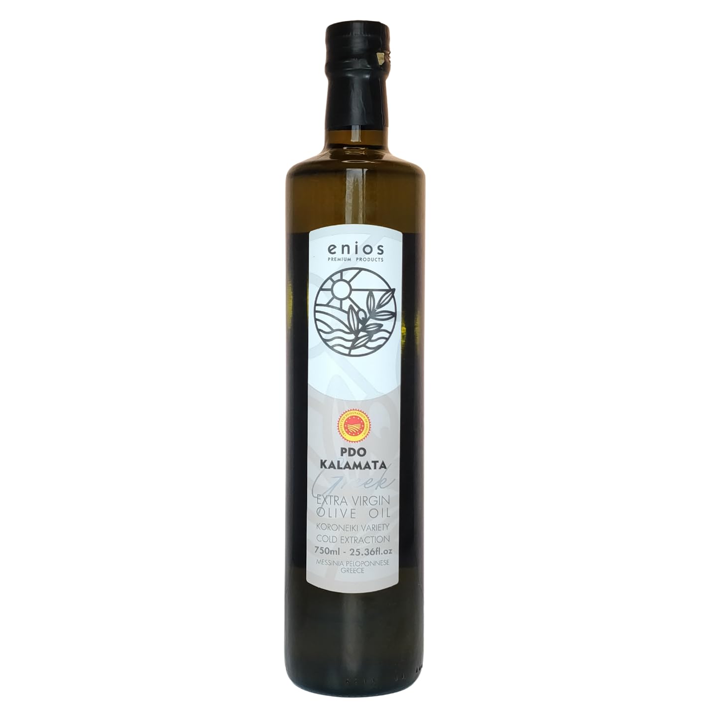 Enios Greek PDO Kalamata Extra Virgin Olive Oil – 750ml Glass Bottle