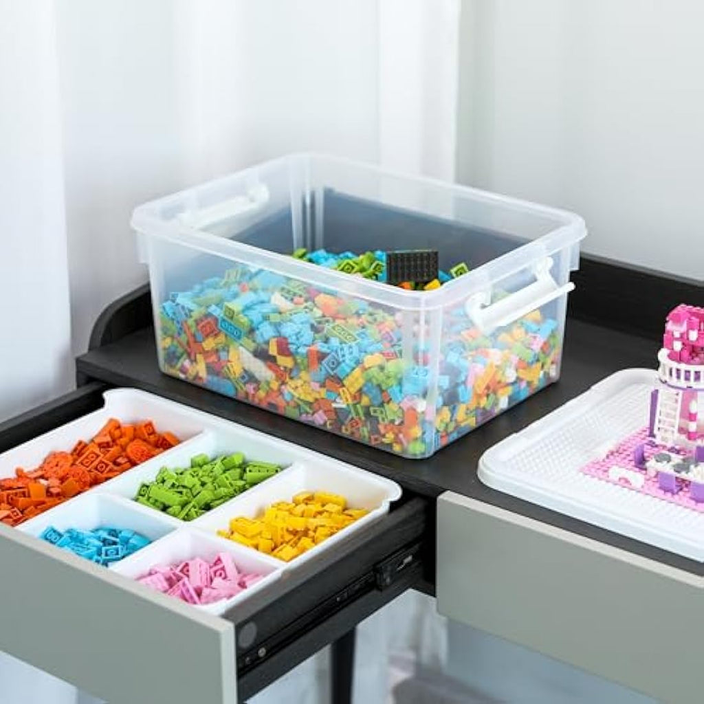 16L Plastic Craft Storage Box with Removable Tray & Latch