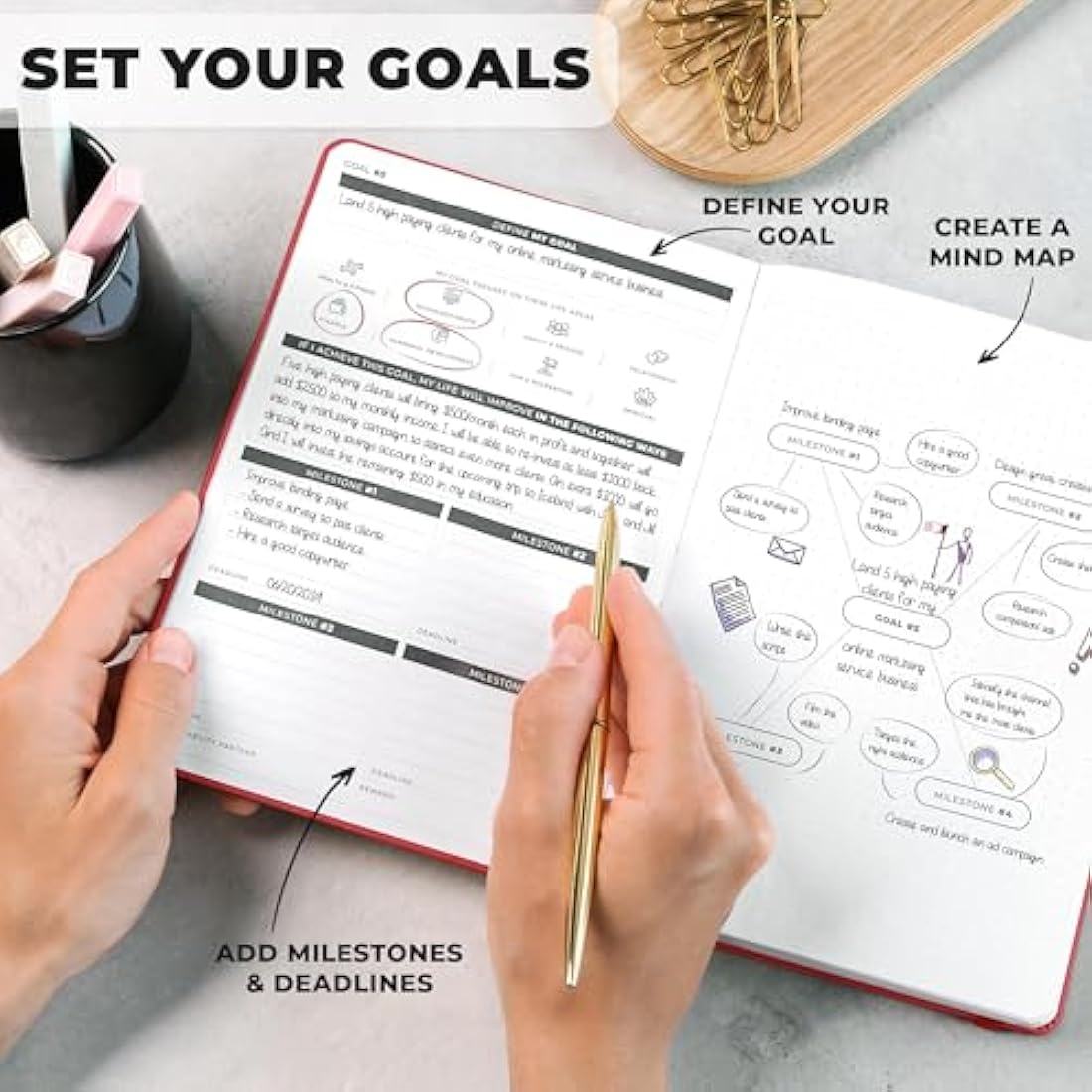 Clever Fox Ultimate Goal Planner – 90 Day Undated A5 Journal, Ruby Red
