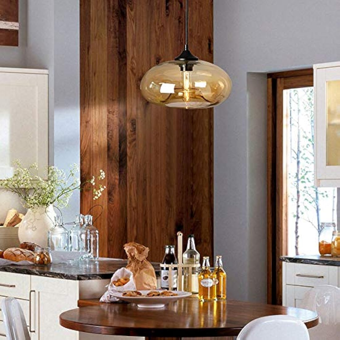 Jolof Store Industrial Glass Pendant Light – Amber Vintage Hanging Lamp