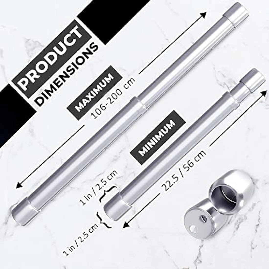 Rocoel Stainless Steel Extendable Wardrobe Rail – Heavy Duty (106-200cm)