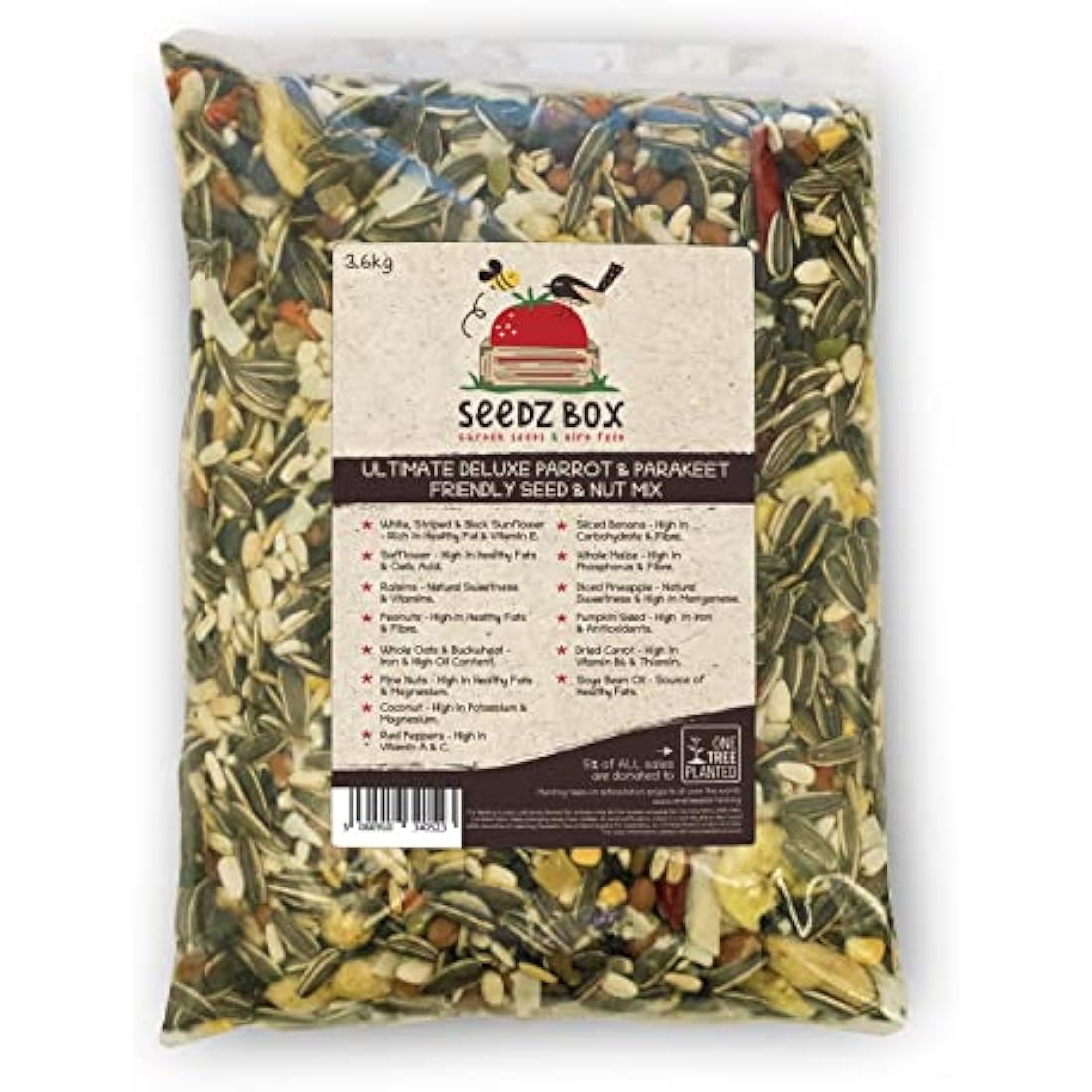 SeedzBox Parrot Food Seed and Nut Mix – Natural Feed for African Greys, 3.6kg