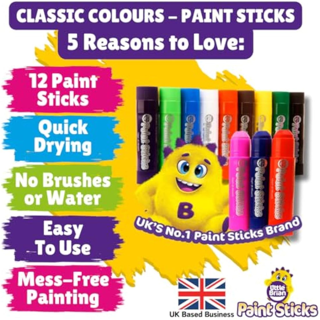 Little Brian Paint Sticks – 12 Pack Assorted Mess-Free Kids Art Supplies