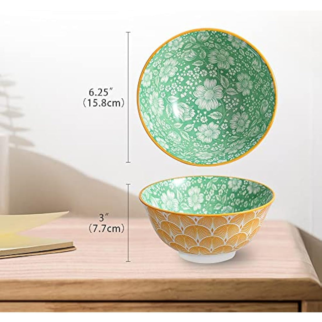 AHX Ceramic Cereal Bowls Set of 6 – 23oz Colorful Geometric Soup Bowls