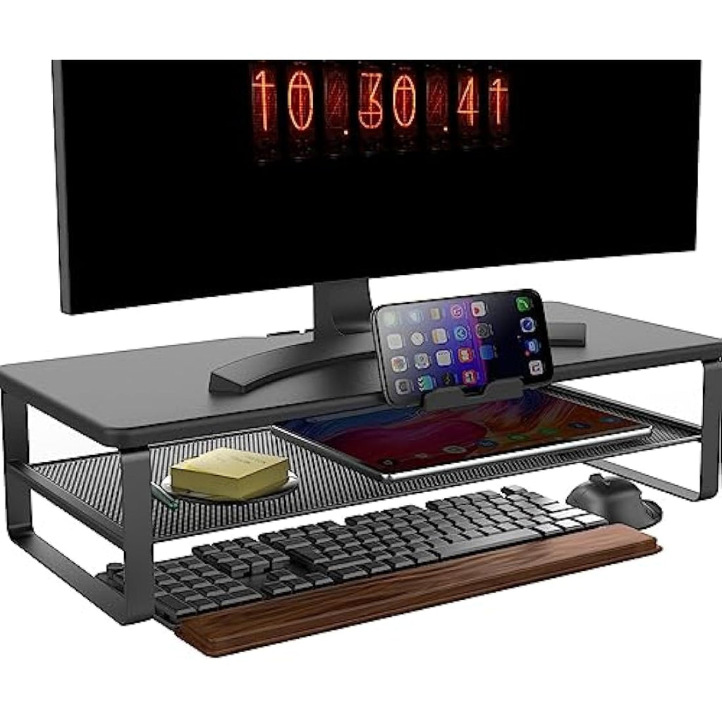 Doowiit 2-Tier Monitor Stand Riser with Drawer and Cable Management - Black