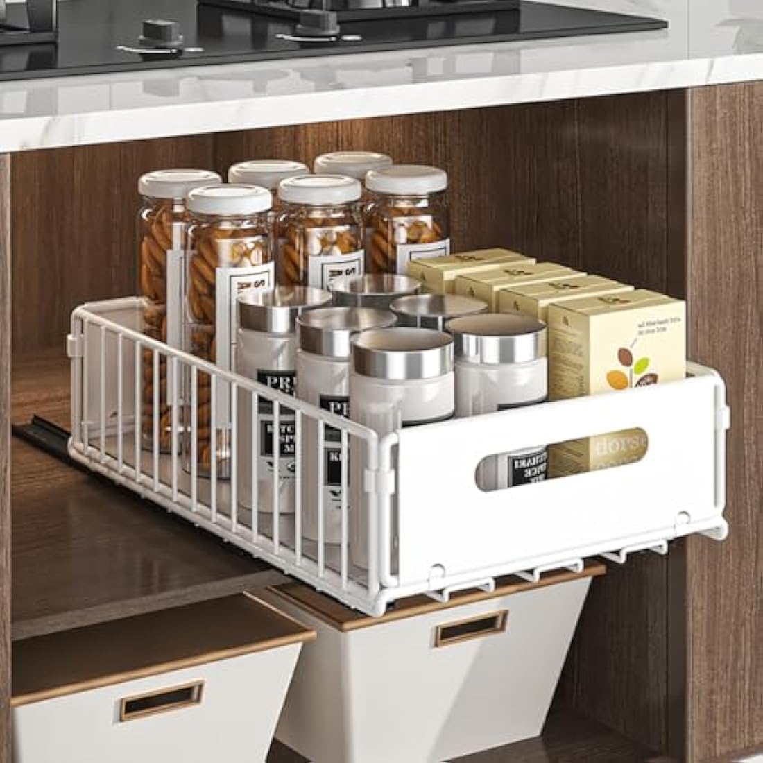 YunNasi Pull Out Cabinet Organizer | Carbon Steel Sliding Drawer 2-Pack