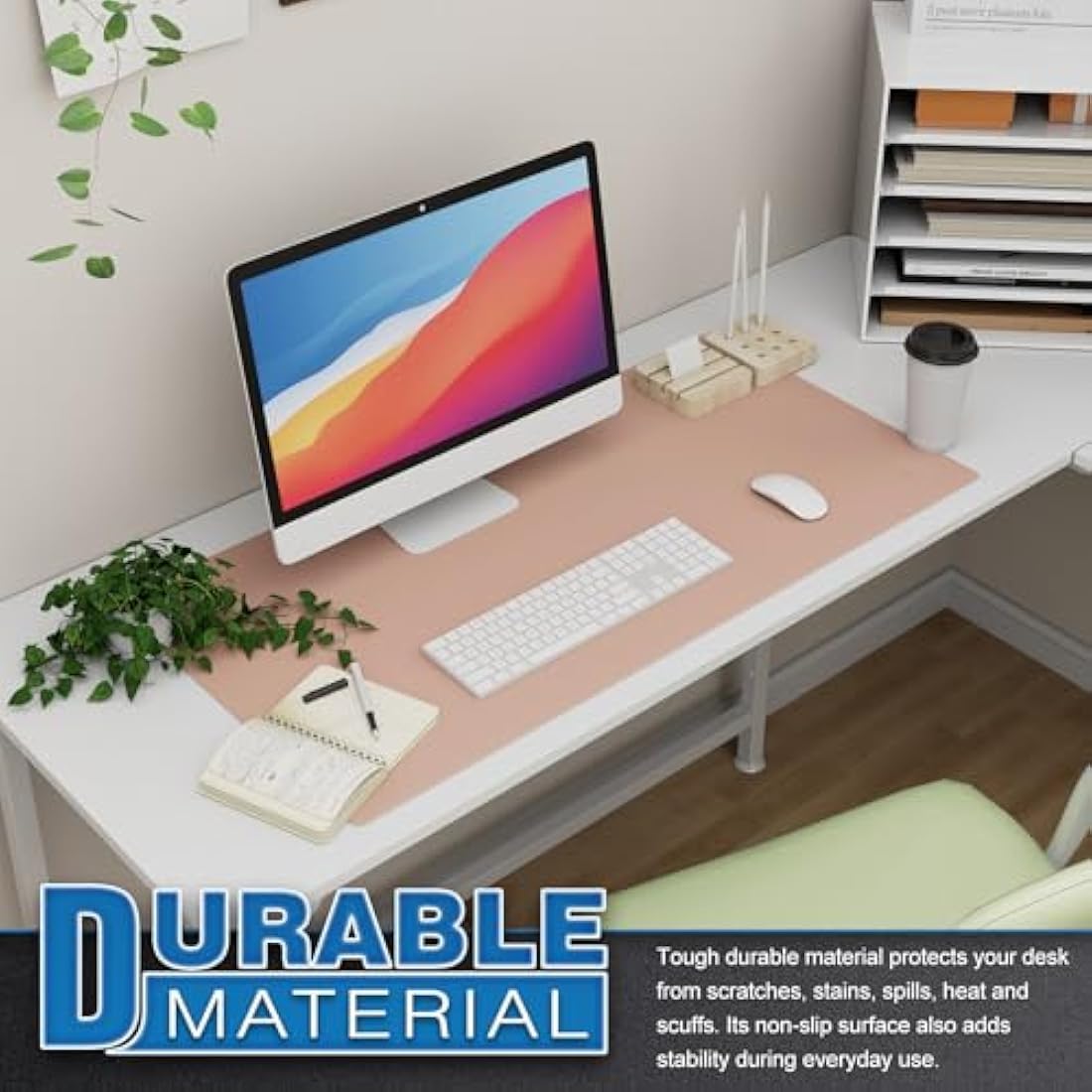 K KNODEL Leather Desk Mat – Dual-Sided Office Mouse Pad & Blotter, Pink