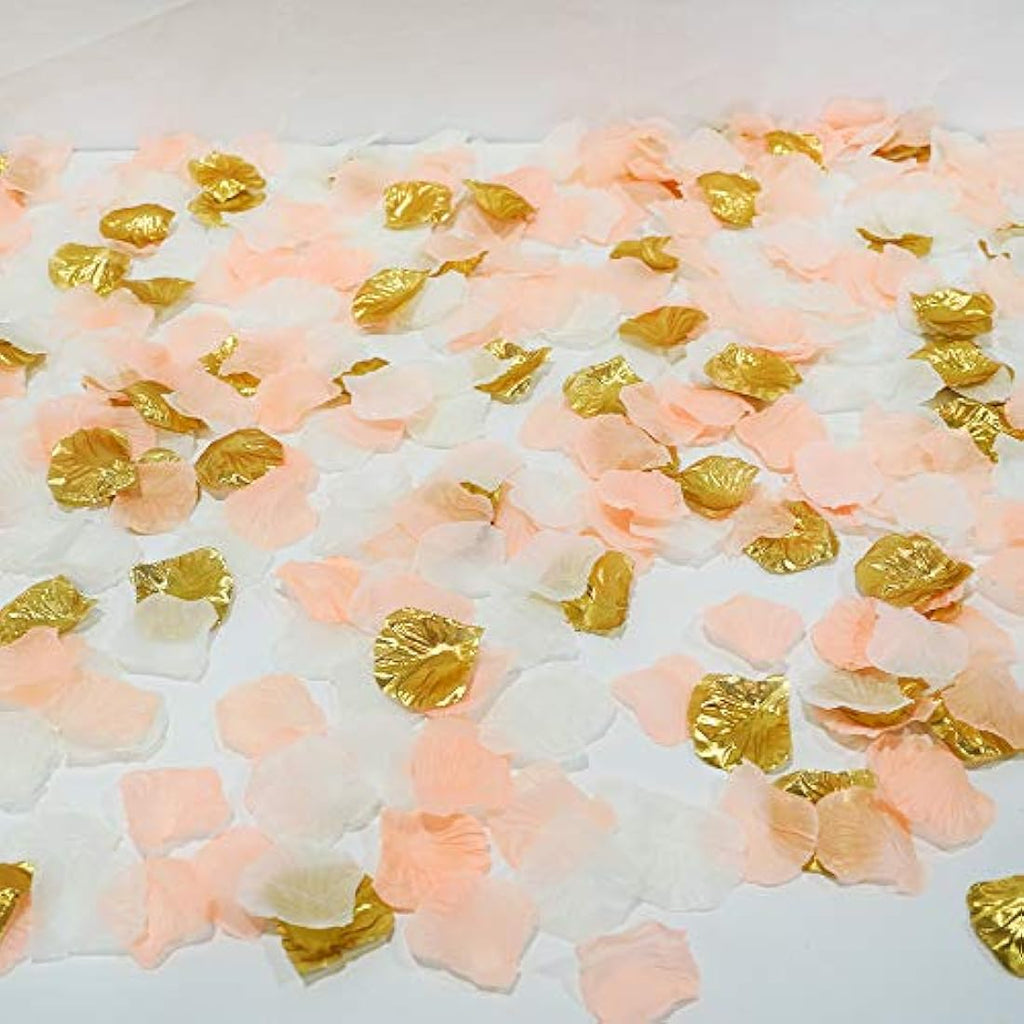 Silk Rose Petals – 1200pc Peach, Cream & Gold Wedding Decor