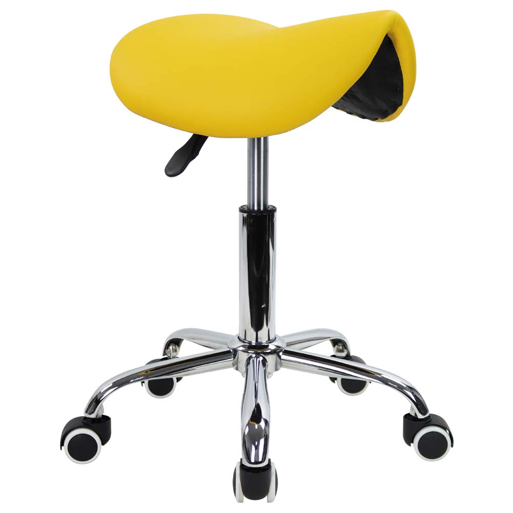 KKTONER Rolling Saddle Stool – Adjustable PU Leather Swivel Salon Chair