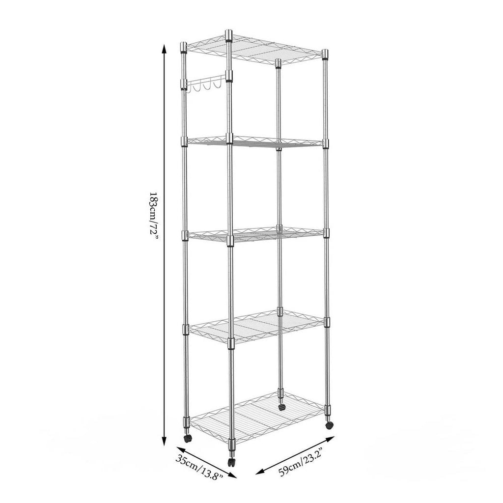 5-Tier Wire Shelving Unit on Wheels | Adjustable Metal Rack