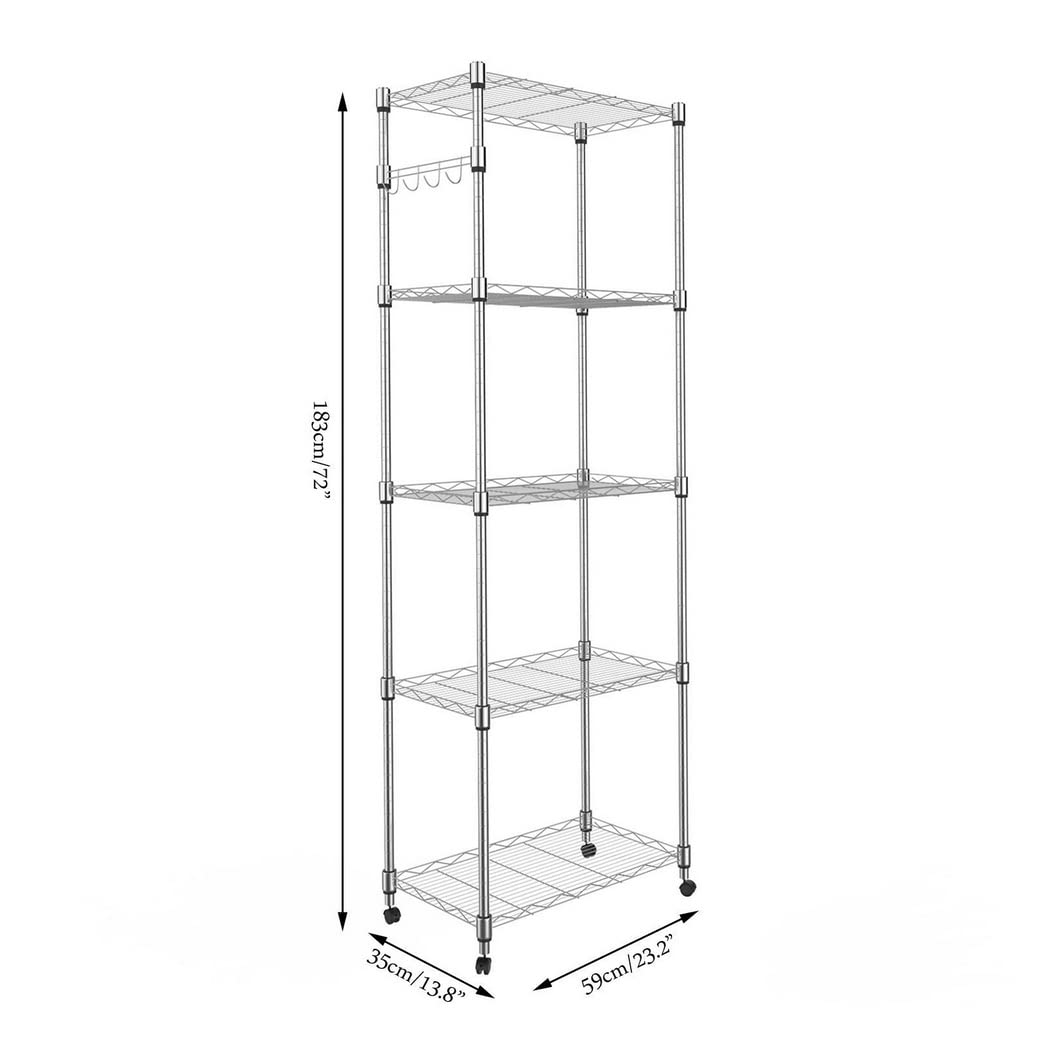5-Tier Wire Shelving Unit on Wheels | Adjustable Metal Rack