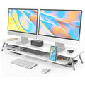 Fenge Dual Monitor Stand Riser – 108cm Large Desk Organizer (White)