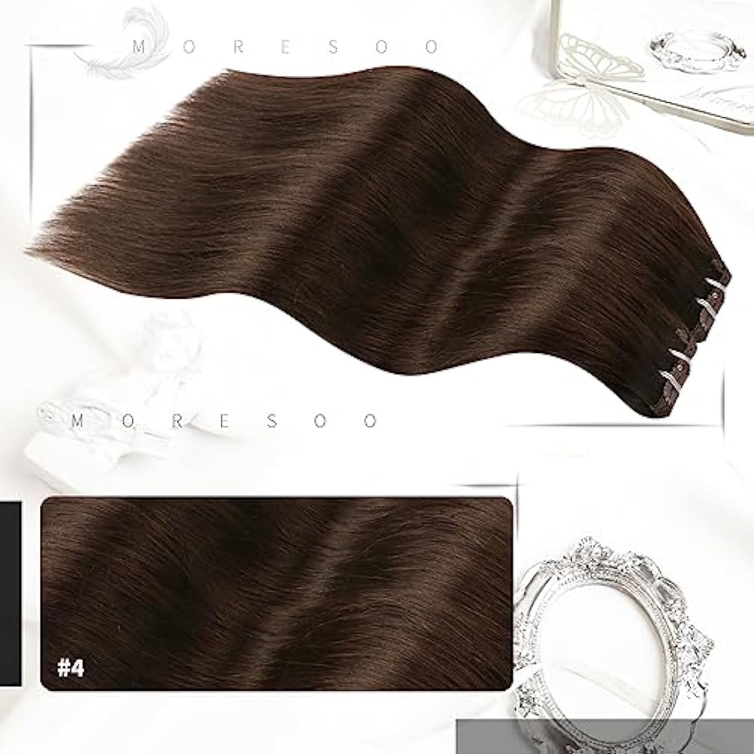 Moresoo Clip in Human Hair Extensions – 14 Inch Dark Brown Remy Hair 80g