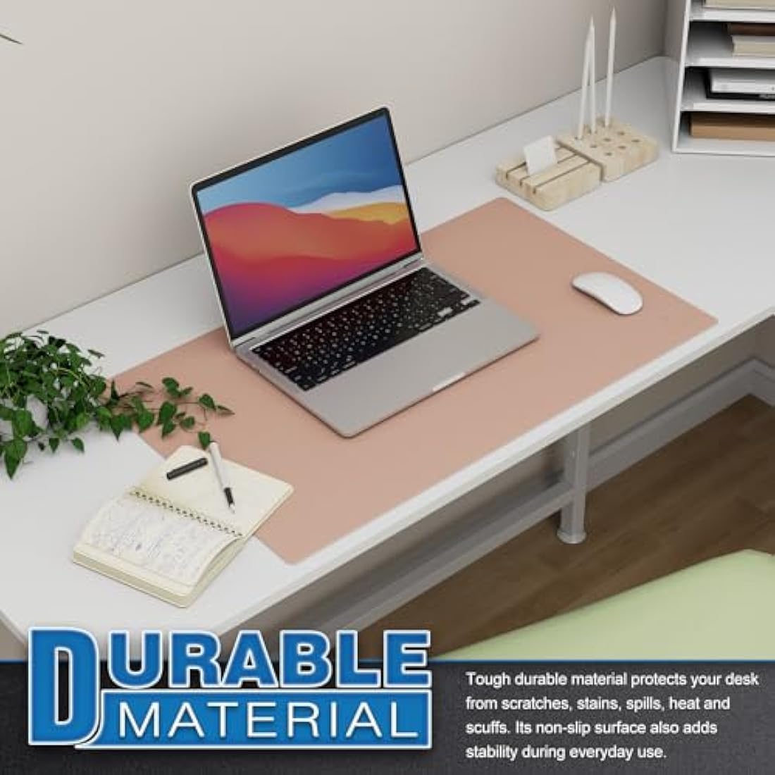 K KNODEL Leather Desk Mat – Dual-Sided Office Mouse Pad, Pink (60x35cm)