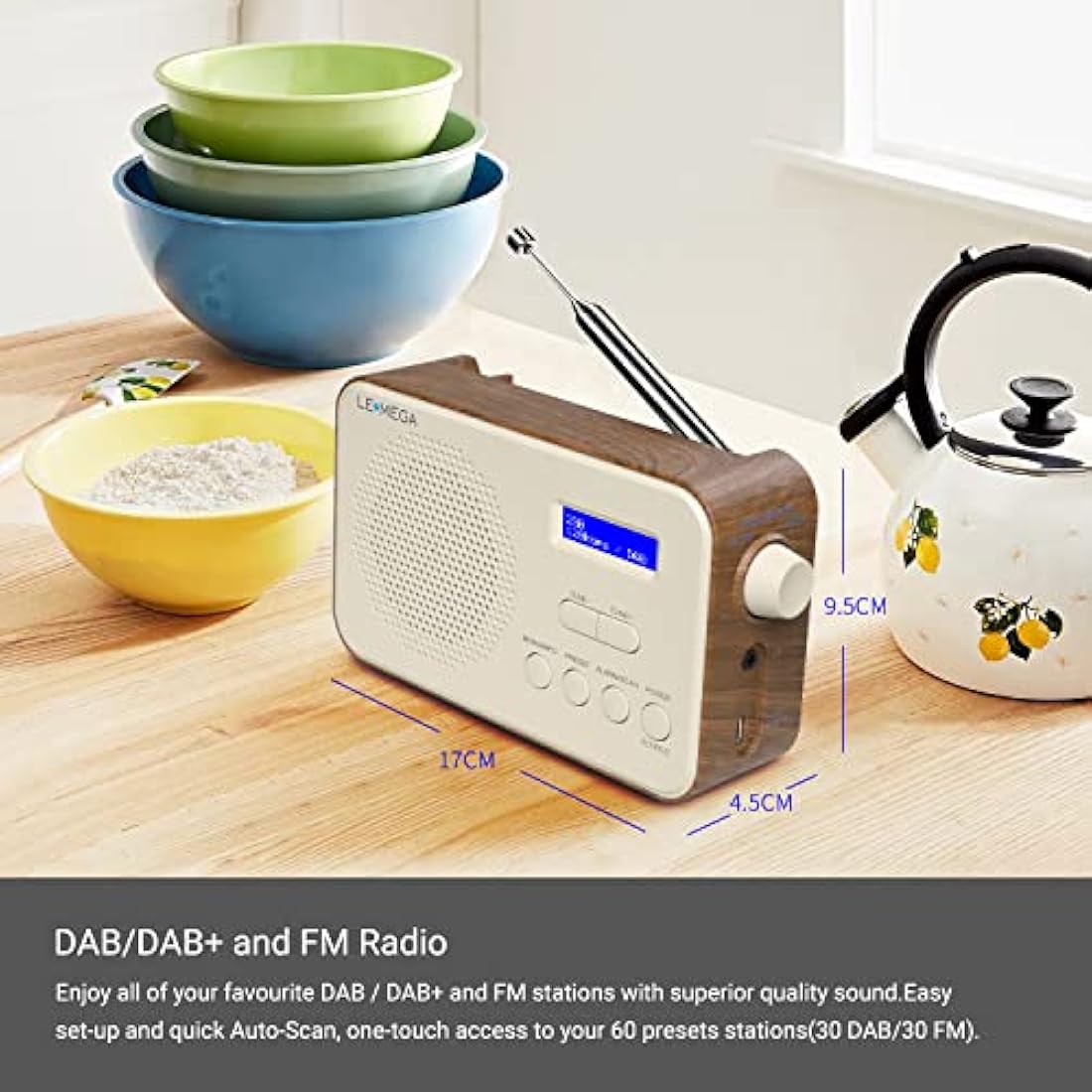 LEMEGA PR2 Portable DAB/DAB+ and FM Digital Radio - Walnut Wood