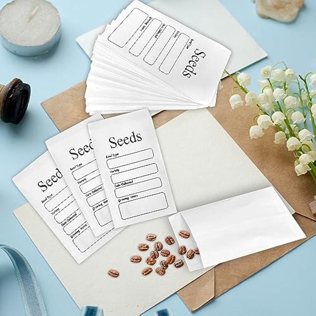 100Pcs White Seed Envelopes | Self-Adhesive Kraft Coin Packets