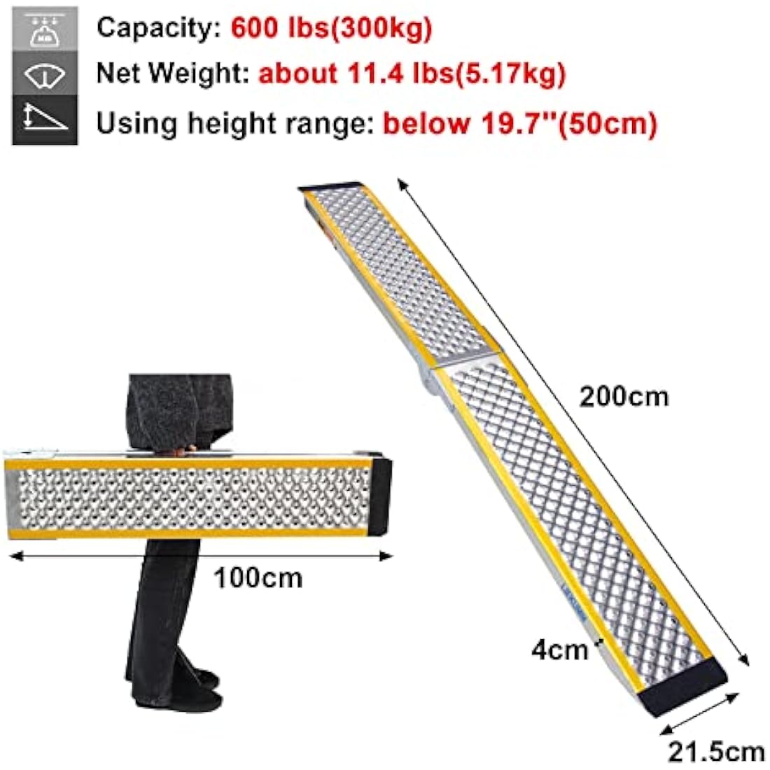 LIEKUMM Folding Aluminum Motorcycle Ramp | 300kg Capacity Loading Ramp