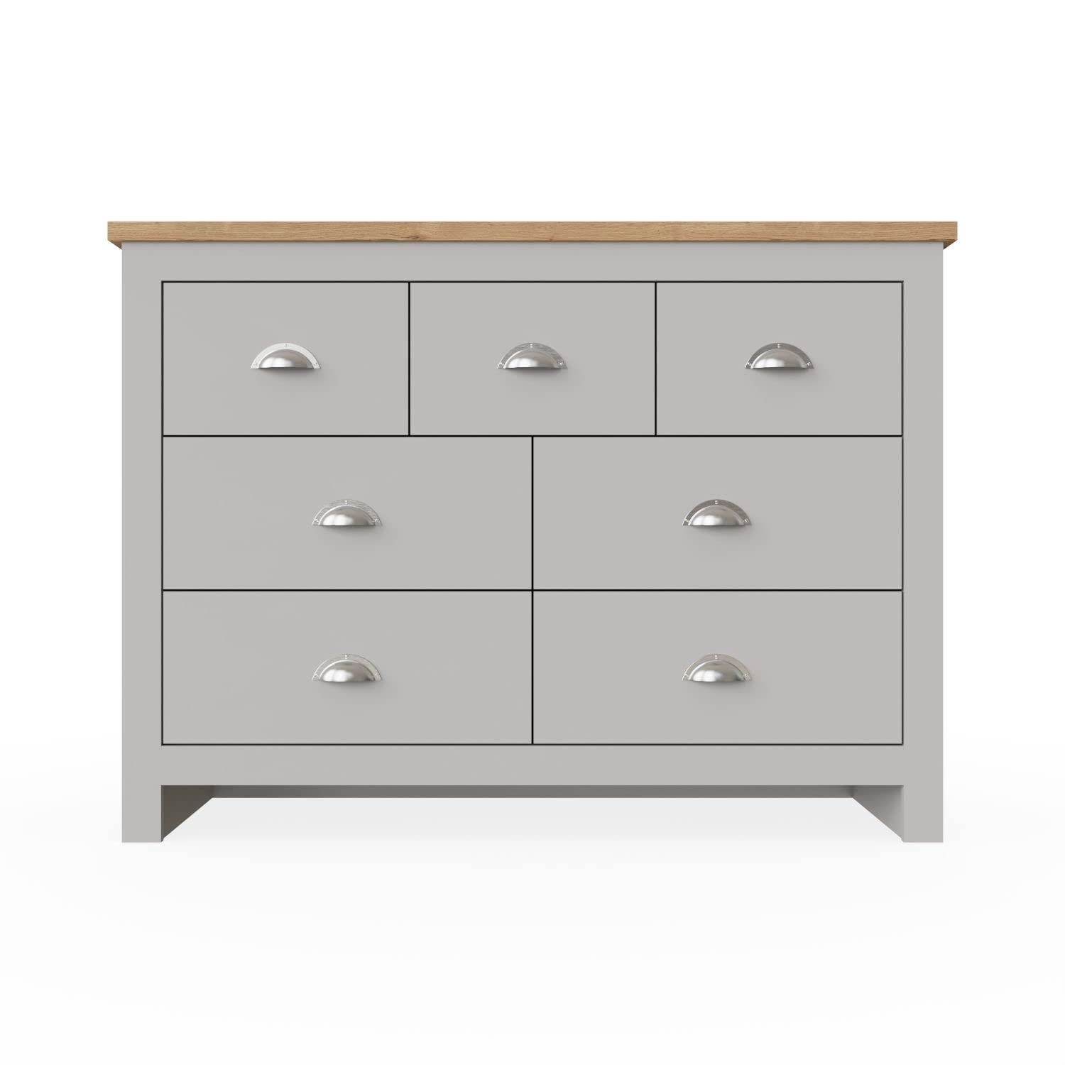 Timber Art Design Lisbon 7 Drawer Chest | Light Grey Wood Cabinet