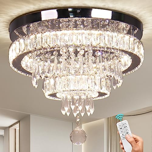 15.7" Modern K9 Crystal Chandelier – Dimmable LED Flush Mount