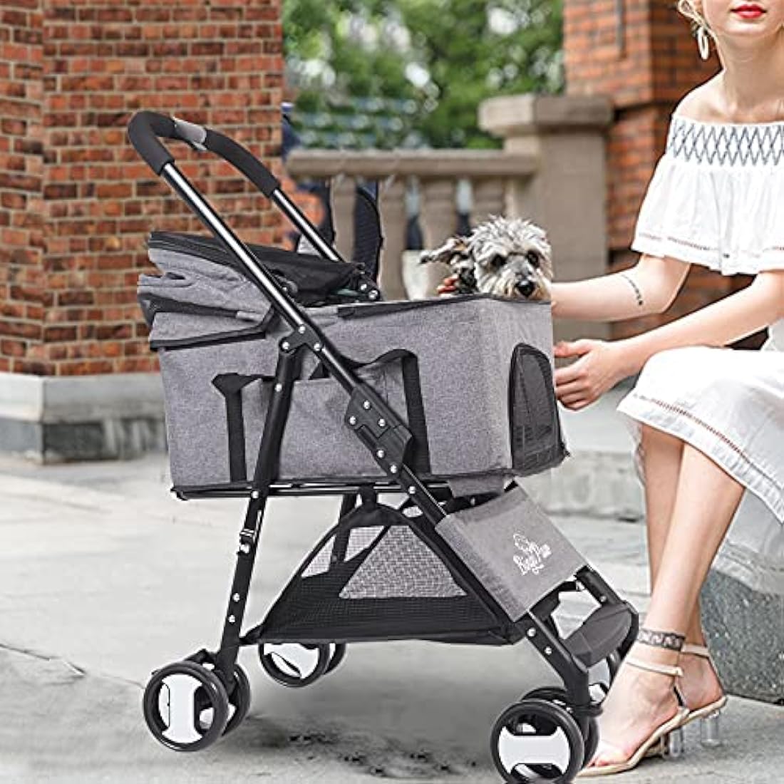 Bingopaw Foldable Pet Stroller | 4-Wheel Dog & Cat Pram with Rain Cover