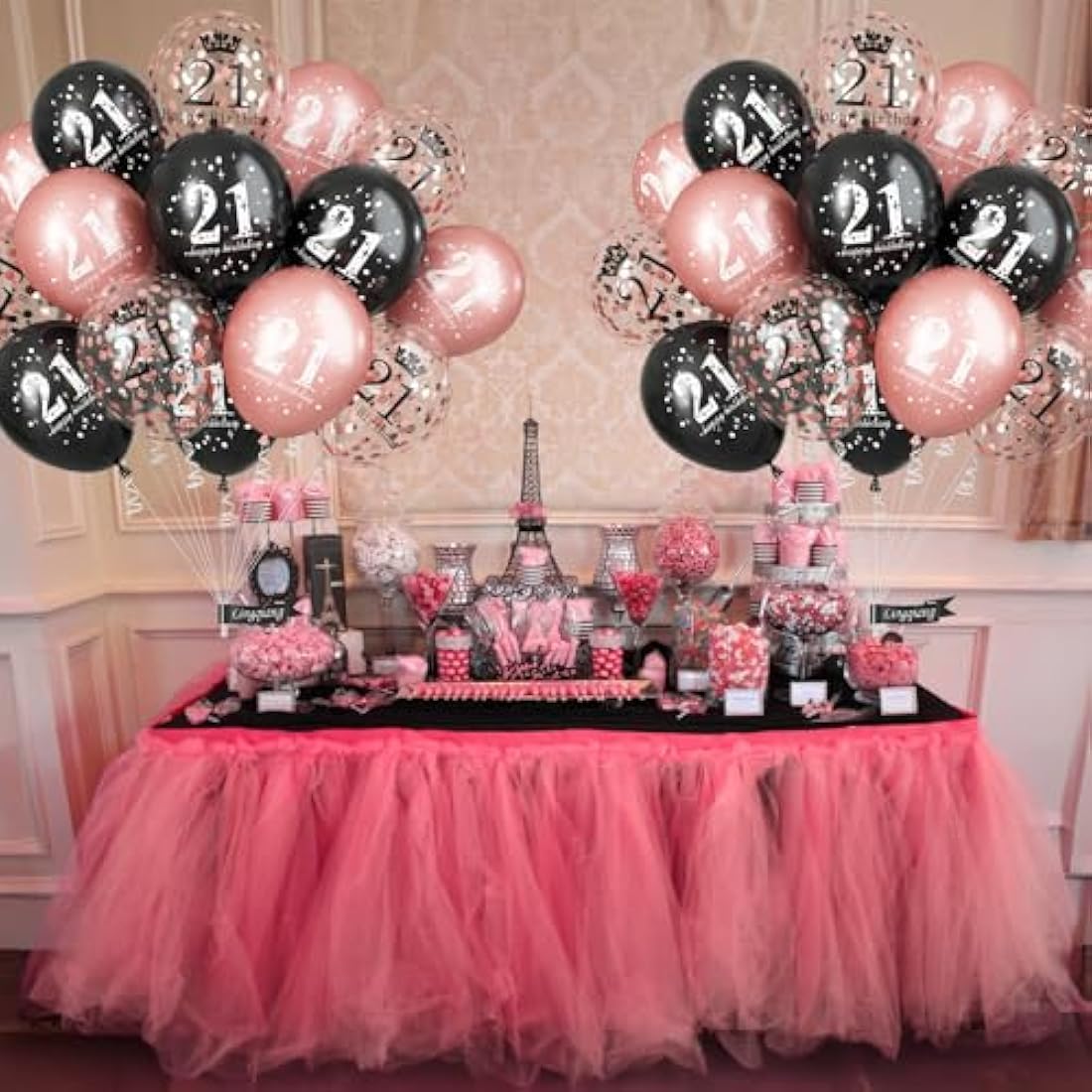 21st Birthday Balloons – 15 Pcs Rose Gold & Black Latex