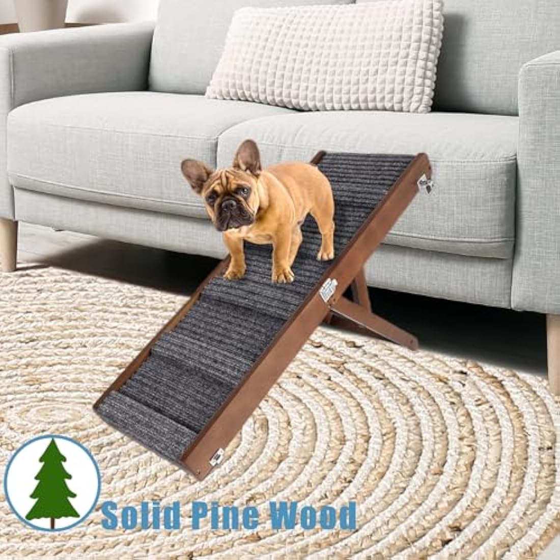 Umtiti Adjustable Wooden Pet Ramp – Foldable Non-Slip Dog Ramp for Beds